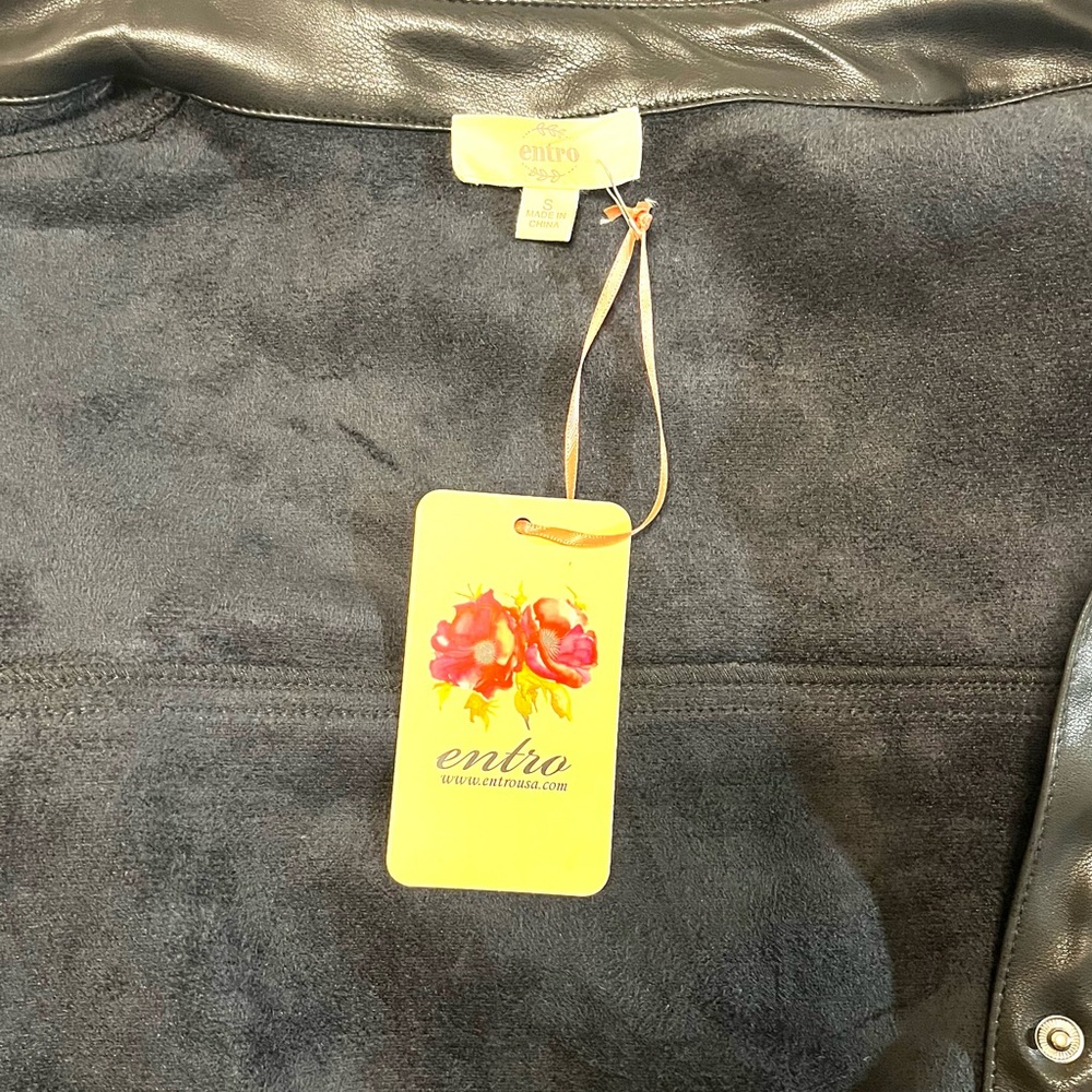 Anthropologie Entro Black Oversized Lightweight Faux leather Shirt Jacket Sz S - Picture 8 of 13